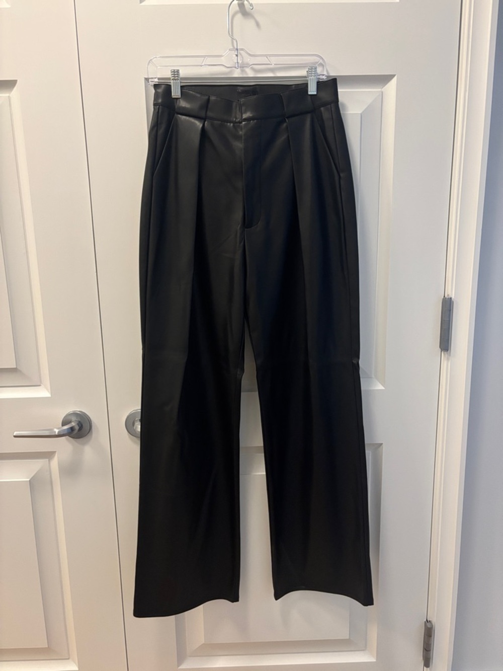 Black Wide-Leg Faux Leather Women’s Pants
